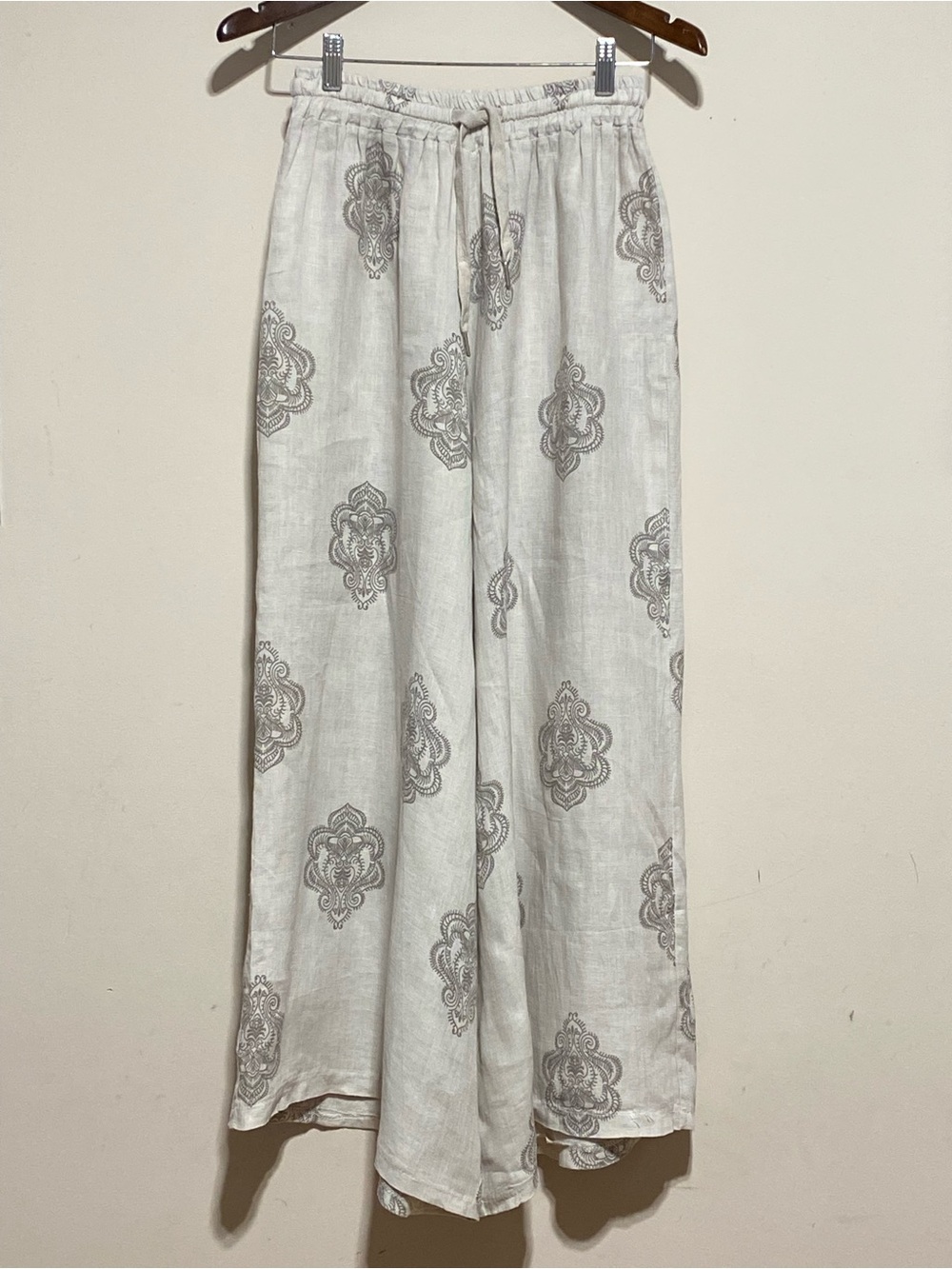NWOT Civico 51 Wide Leg 100% Linen Pull-on Pants Printed Novelty Size M